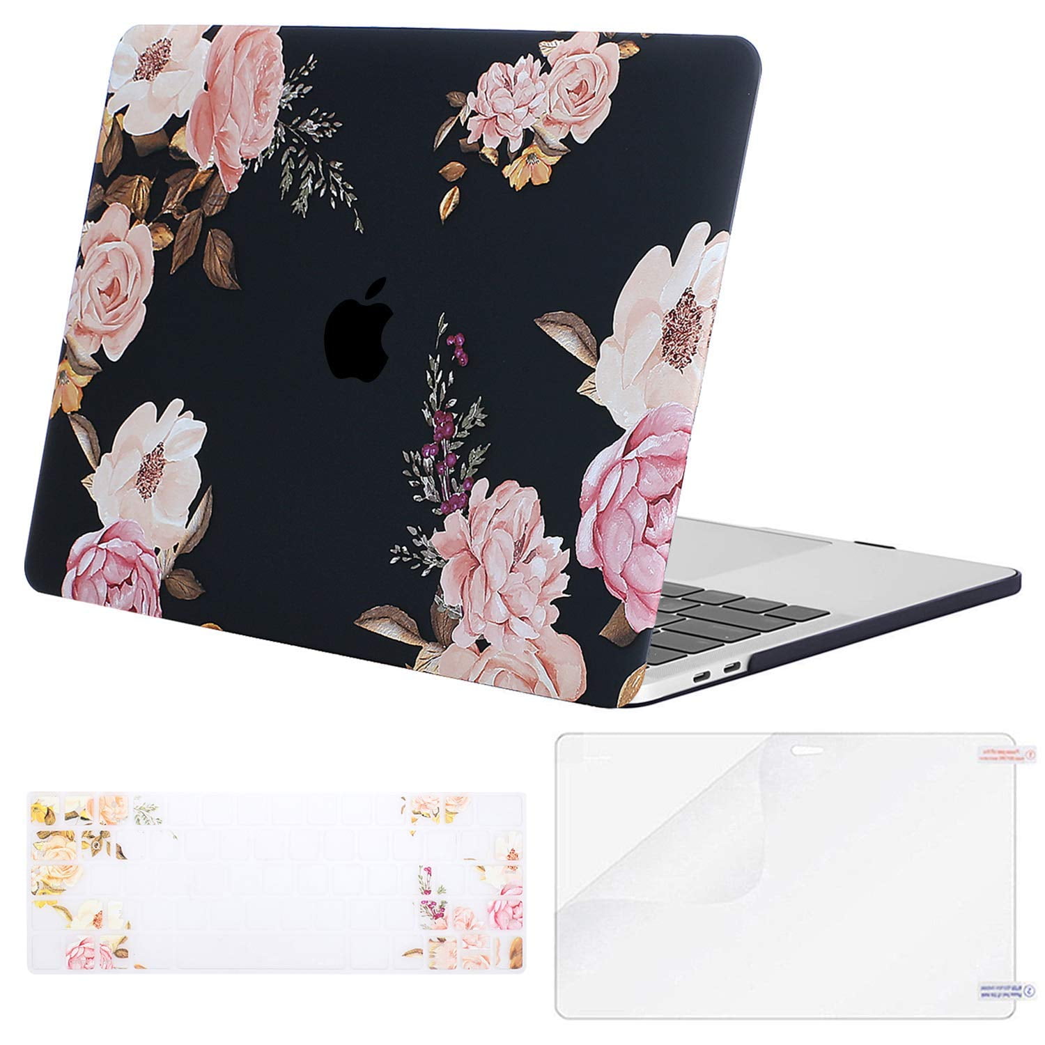 MOSISO MacBook Pro 13 Case 2018 2017 2016 Release A1989/A1706/A1708 w/ & w/o Touch Bar,Plastic Pattern Hard Case & Keyboard Cover & Screen Protector Compatible Newest Mac Pro 13 in,Black Marble 