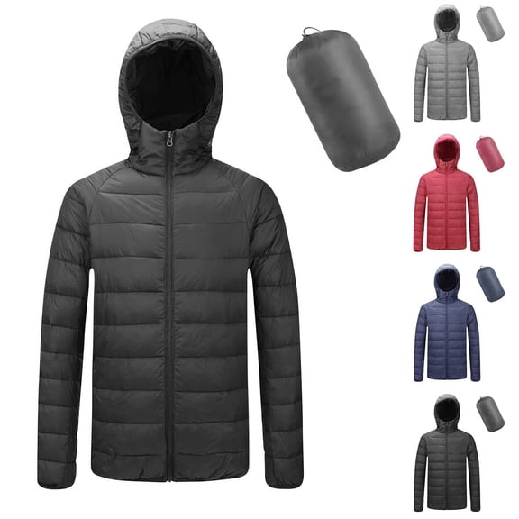 UVEASISHA Mens Packable Puffer Jackets Winter Lightweight Hooded Down Coats Slim Fit Casual Full Zip Quilted Jacket Foldable Warm Outerwear Navy M