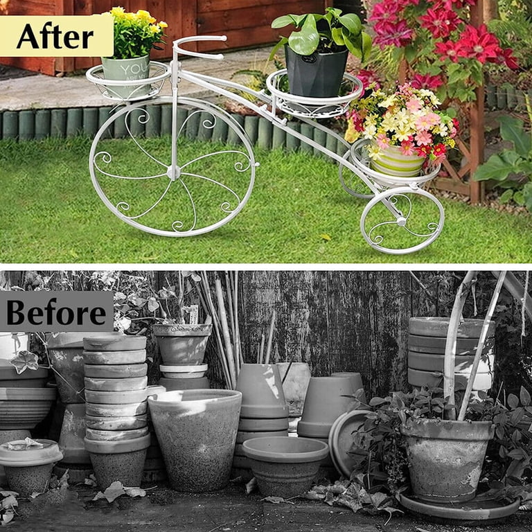 Miumaeov Bicycle Plant Stand Garden Flower Pot Yard Iron Basket