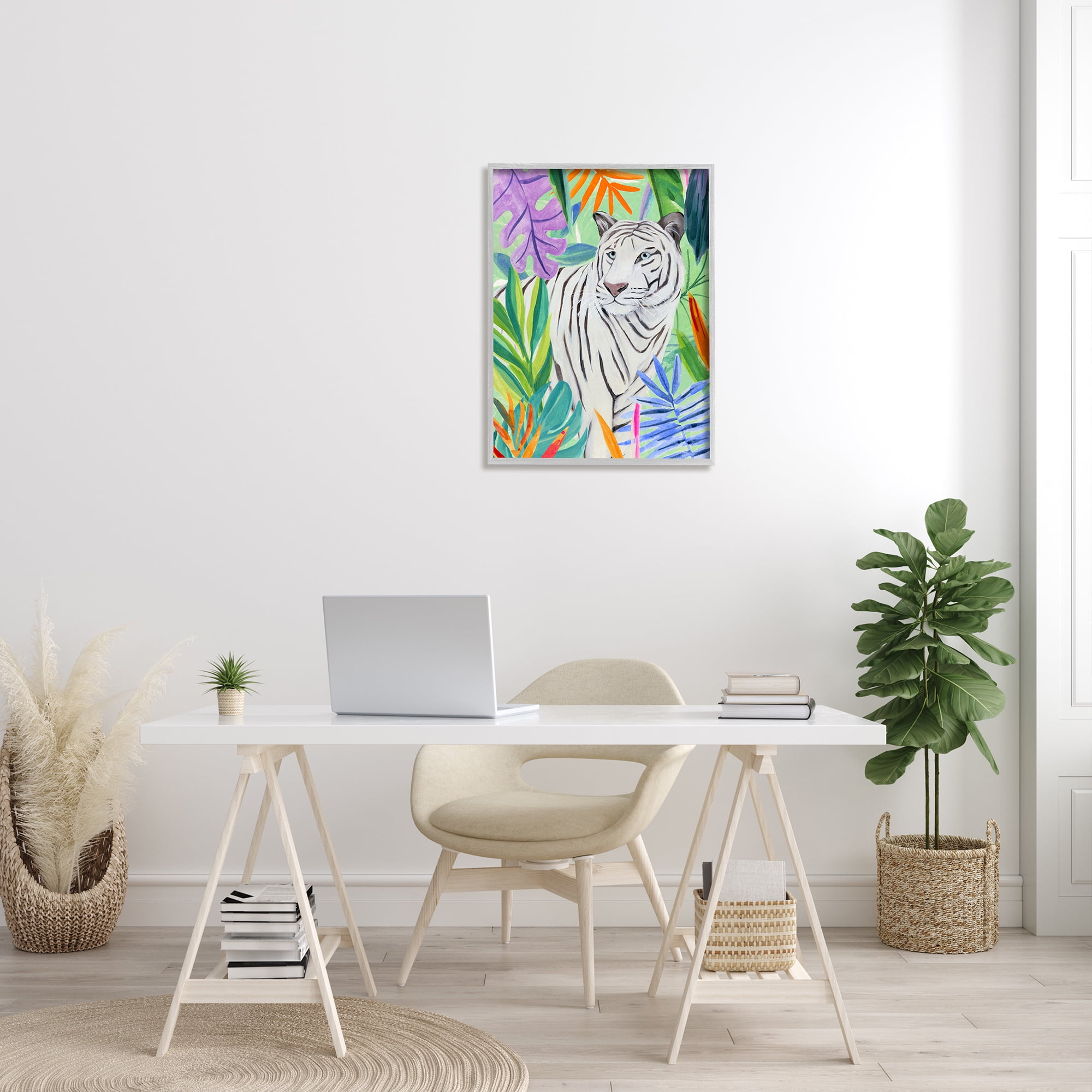 Stupell Vivid Nature Tiger Plant Leaves Animals & Insects Painting Gray Framed Art Print Wall Art