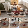 thumbnail image 6 of Western Texas Star Washable Round Area Rug 7 ft, Vintage Red Star Berry Black Plaid, Soft Non Slip Rugs Stain Repellent Indoor Felt Carpet for Living Dining Room Bedroom Home Office, 6 of 9