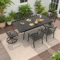 thumbnail image 5 of Hzzkey 6-Person Rectangular Cast Aluminum Patio Set with 2 Swivel Chairs,Brown Cushions & Umbrella Hole, 5 of 12