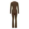 thumbnail image 7 of Square Neck Long Sleeve Slim Fit Jumpsuits for Women Flare Leg Skinny Tights Bodycon Romper Yoga Fitness Full Length Brown,L, 7 of 7
