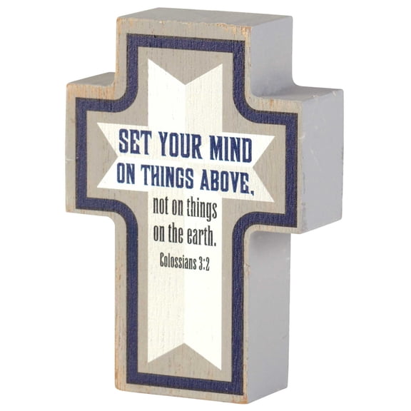 Dicksons Set Mind Things Above Navy 4 x 3 MDF Table Top Cross