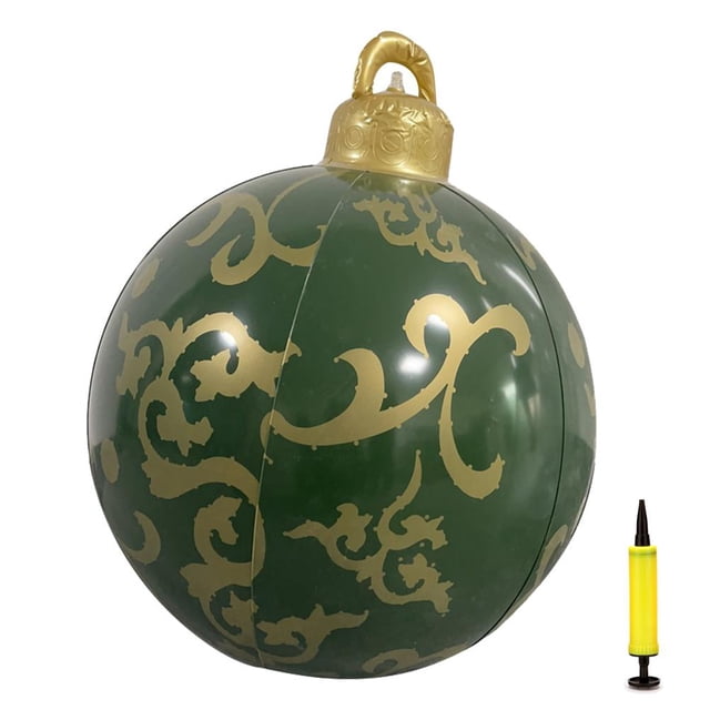 Bola navideña inflable de PVC de 23,6 pulgadas para decoración de interiores y exteriores, ideal para fiestas navideñas familiares.