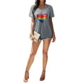 thumbnail image 4 of ZXSXSY Womens Rainbow Heart Printed V Neck Short Sleeve Spliced Top, 4 of 7