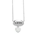 thumbnail image 1 of 925 Sterling Silver Rhodium Plated Oval Disk Engraved Love with Hanging CZ Heart Charm Necklace, 1 of 1