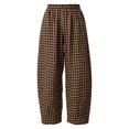 thumbnail image 5 of Women's Plaid High Waist Wide Leg Cropped Pants, Loose Relaxed Fit Barrel Trousers with Side Pockets, for Spring Summer Daily Wear, Travel or Casual Outfits Coffee L, 5 of 7