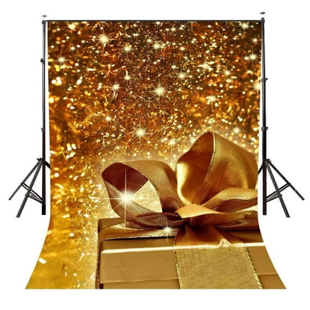 Image of ABPHOTO Polyester 5x7ft Gift Box Backdrop Shining Dreamy Golden Gift Box Photography Background and Studio Photography Backdrop Props
