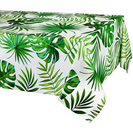 XD4-Hawaii Palm Leaves Tablecloths for Hawaiian Party Decoration, 3PCS Hawaii Luau Disposable Table Cloths (Plastic, Rectangular) Aloha Tropical Table Covers for Safari Jungle Baby*04