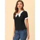thumbnail image 4 of Blusa de manga corta Allegra K con Textura y pajarita Negro XL, 4 of 4