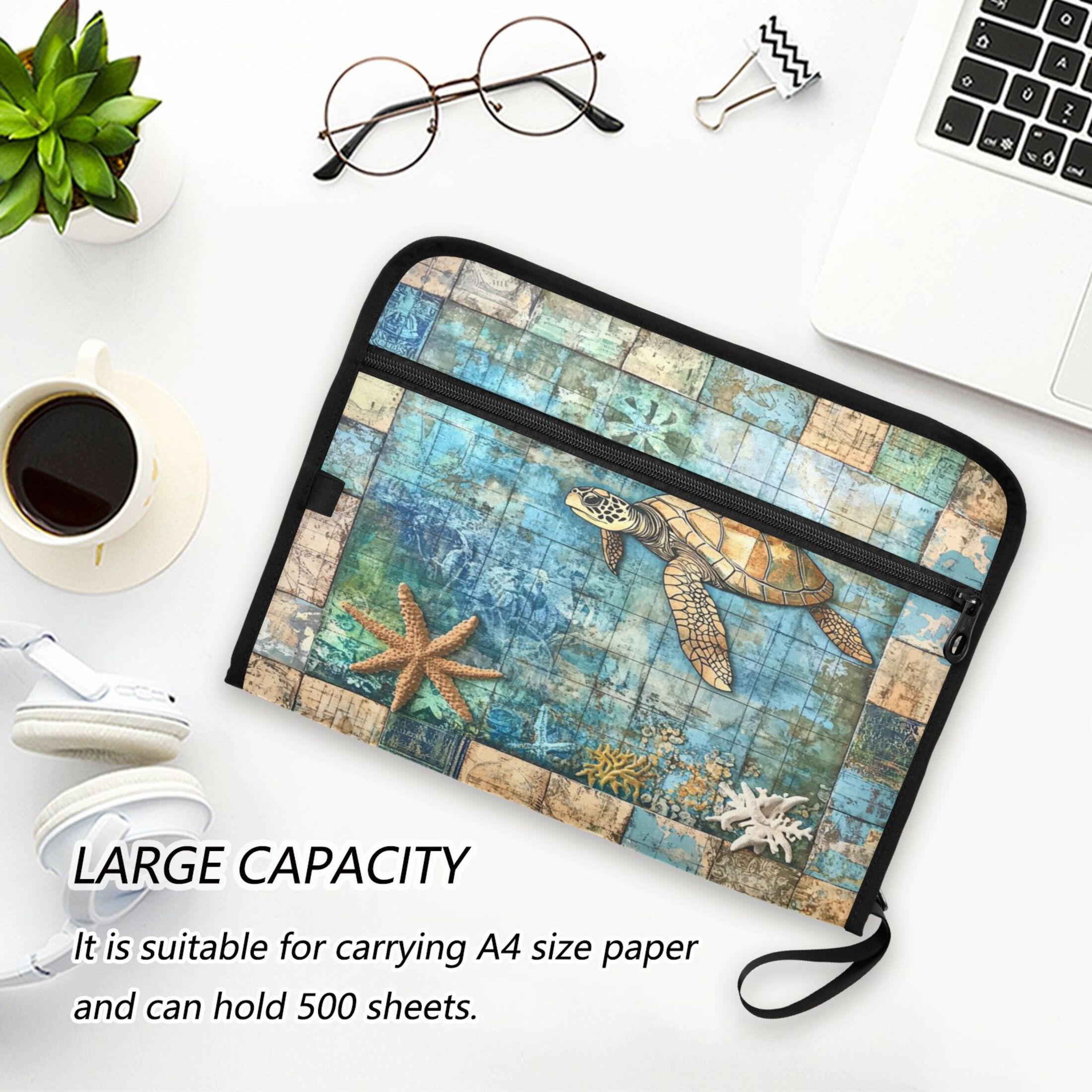 WOBOGO Turtle Coral Figure Expanding File Folder Letter Size Accordion Filing Organizer 13 Pocket Separate Organ Pocket