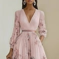 thumbnail image 2 of ZEHJUHAN Women's Floral Print V-Neck Long Sleeves A-Line Flowy Elegant Maxi Dress with Ruffled Hem for Vacation Pink，2XL, 2 of 4