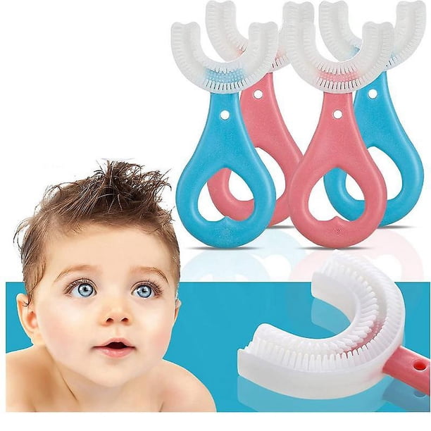 Cepillo de dientes en forma de U de 4 piezas para niños y bebés con cabezal de silicona, masajea las encías y proporciona una limpieza manual completa de 360 grados (2-6 años). Rojo Verde Cocina, Decoración y Otros