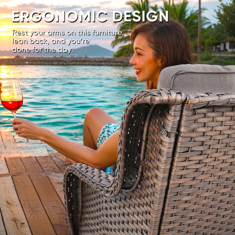 PARKWELL 6-Piece Outdoor High Back Patio Conversation Set,Rattan 6-Seat Furniture with Loveseat Sofa, Wicker Chairs,Coffee Table and Ottomans,Brown Wicker Gray Cushions