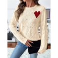 thumbnail image 6 of Women Heart Sweater Crew Neck Casual Long Sleeve Loose Fit Love Print Ribbed Knit Sweaters Pullover Top Color L, 6 of 9