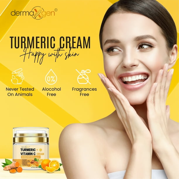 30% Vitamin C With Turmeric Glow Boosting Moisturizing, Skin Repairing & Hydrating Cream for Face, Neck, Decollete - Organic Ingredients Anti-Aging Facial Cream - 1.7 FL OZ.