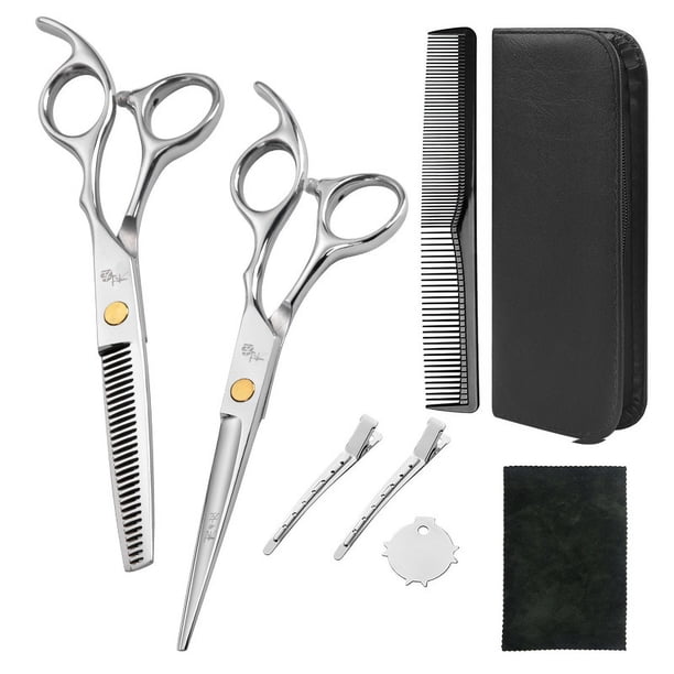 Juego de 11 piezas de tijeras de peluquería para el hogar, color negro, tijeras de dientes planos, tijeras para el cabello