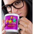 thumbnail image 2 of 3drose, Vibrant Colored Stars on a Pink Background with the Name Megan, 11oz Two-tone Black Mug, 2 of 6