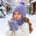 thumbnail image 2 of mgoYE Girls Boys Solid Color Beanie Hat Glovs Set Fleece Lined Winter Hat with Pom Pom for Cold Weather, 2 of 5