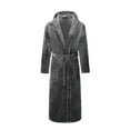 thumbnail image 4 of FashGudim Mens Robes Big and Tall with Hood Full Length Plush Long Robe Fleece Bathrobe(Grey, 6XL), 4 of 6