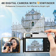 Upgraded 4K Digital Camera with SD Card Autofocus, 48MP Digital Camera with Flash Viewfinder & Dial, Vlogging Camera for Photography and Video Anti-Shake, Compact Travel Camera 16X Zoom (2 Batteries)