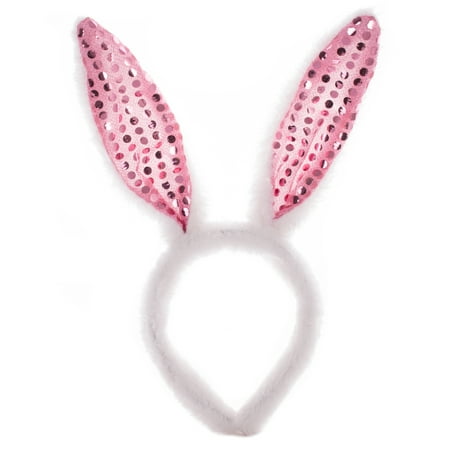 Shiny Sequin Easter Rabbit Bunny Ears Costume Headband, One Size