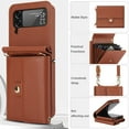 thumbnail image 5 of For Samsung Galaxy Z Flip 4 PU Leather Case, Stylish Crossbody Strap Wristband Card Slots Magnetic Snap RFID Blocking Drop Protective Rugged Case for Samsung Galaxy Z Flip 4, Brown, 5 of 7