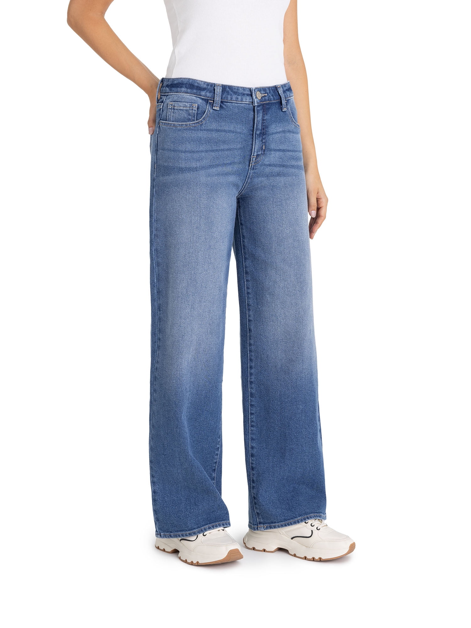 Jordache Women's High Rise Wide Leg Jeans, 32" Inseam, Sizes 2-22