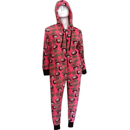 Betty Boop Hot Pink Plush Onesie Hooded Pajama