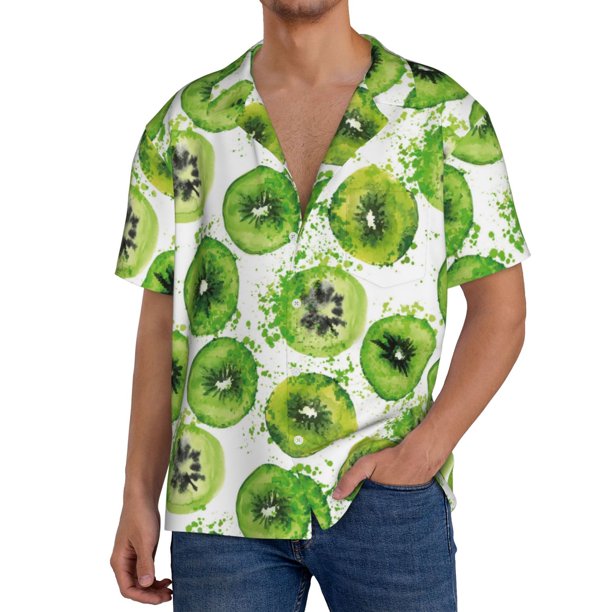 Balery Green Kiwi Camisa Casual de Manga Corta con Botones para Hombre, Texturizada, Estilo Cubano, para Playa, Verano-4X-Large