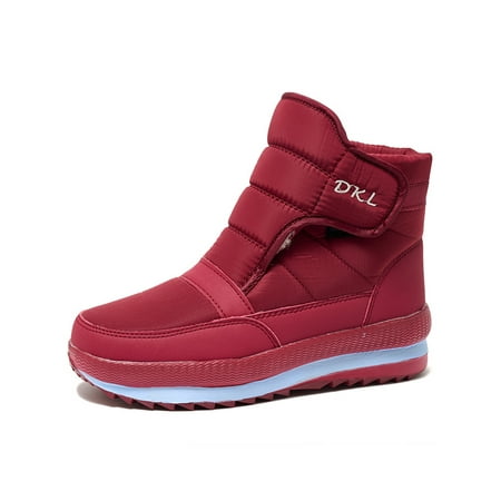 

Lacyhop Unisex Work Non Slip Ankle Bootie Round Toe Short Boot Magic Tape Plush Lining Snow Boots Red 5.5