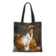 thumbnail image 1 of KDAGR Canvas Tote Bag Dog Tissot Young Lady in Lover Vintage Painting Woman Reusable Handbag Shoulder Grocery Shopping Bags, 1 of 1