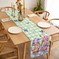 thumbnail image 3 of Table Runner 36 Inches Long for Kitchen Dining, Blue Purple Gnomes Dresser Scarf Farmhouse, Dining Table Decorations for Wedding/Parties, Spring Hydrangea Flower Leaf Green Plaid 13 x 36 In, 3 of 8