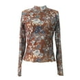 thumbnail image 4 of Fiaer T Shirts for Women Long Sleeve Floral Printed Turtleneck Tshirts up Plus Size Slim Fit Fashion Comfort Tops with Thumbs Brown XS, 4 of 4