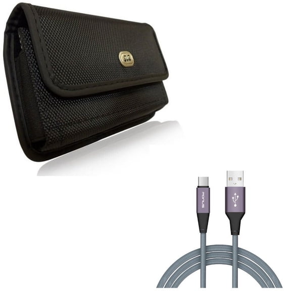 Holster Rugged Case Belt Clip w Charger Cord Type-C 10ft USB Cable E6A for Acer Liquid Jade Primo - Alcatel Idol 4S - ASUS ROG Phone, ZenFone AR 6 4 Pro - Blackberry Motion - BLU G9