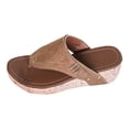 thumbnail image 6 of Rokment Womens Vintage Leather Platform Wedges Flip Flops Beach Vacation Casual Orthopedic Slip on Dress Sandals Chunky Heeled Thongs Slides for Woman Brown Size 6.5, 6 of 7