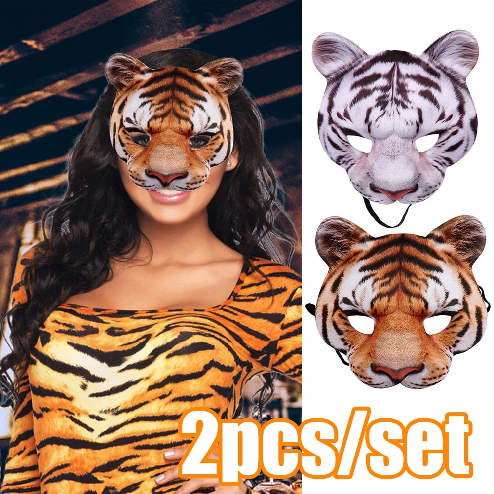 Travelwant 2Packs Halloween Mask Tiger Mask Half Face Masks Cosplay Animal Mask Masquerade Costume for Halloween Cosplay Accessories Decorative Face Cover Realistic -