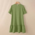 thumbnail image 3 of Lenpel Dresses for Women Trendy Button Crew Neck Short Sleeve Knee Length Midi Dresses Casual Loose Ruffle Hem T Shirt Dresses, 3 of 6
