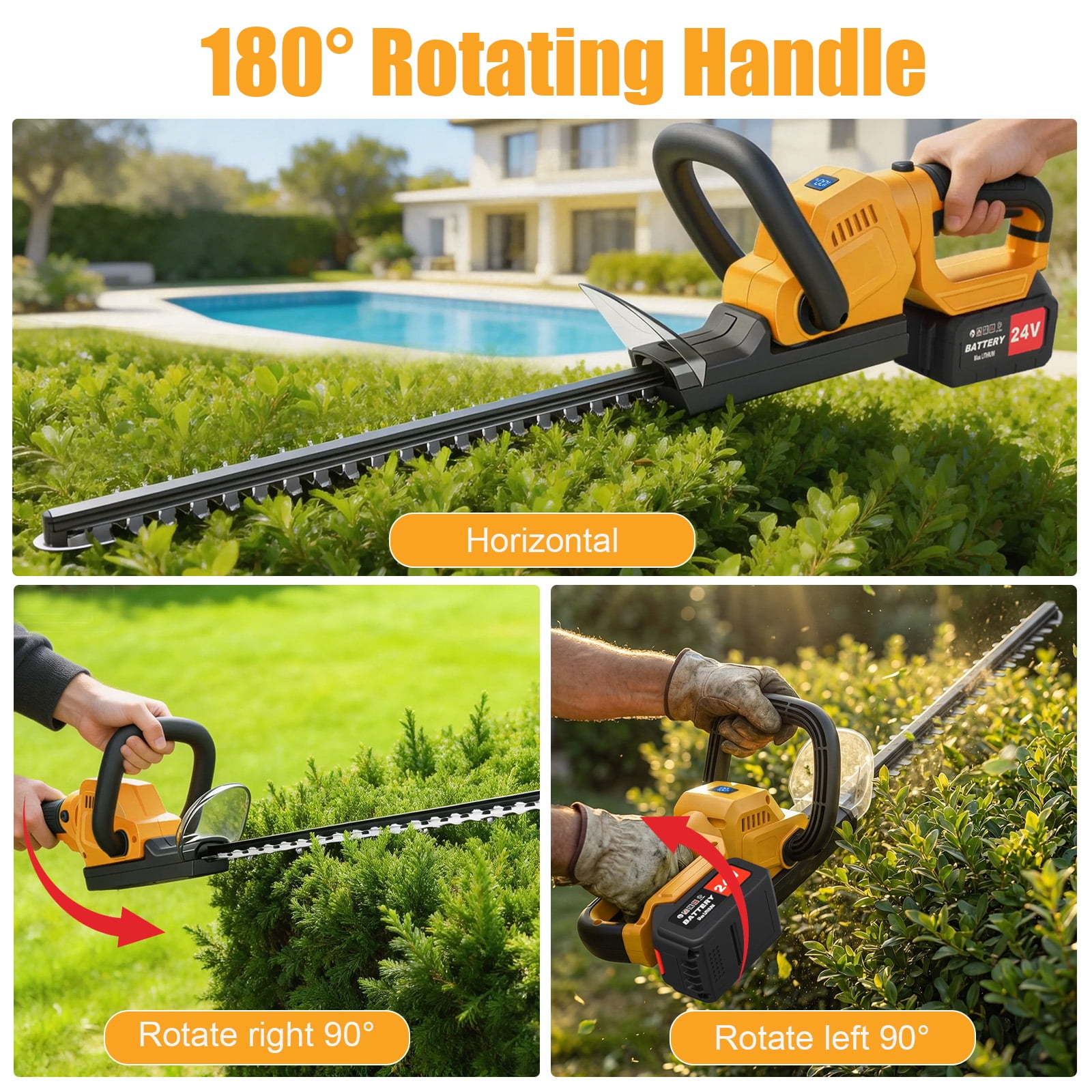 CATGOOD 22" Cordless Hedge Trimmer, with 1000W 24000RPM Motor, 65Mn Steel Blade, 180° Adjustable Head, 2x 4000mAh Batteries 120Min Runtime, Lightweight with Safety Lock for Garden Yard