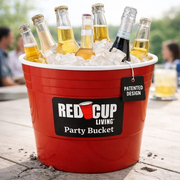Red Cup Living Ice Bucket Plastic Double Wall Ice Buckets, Unbreakable Large Beverage Tub