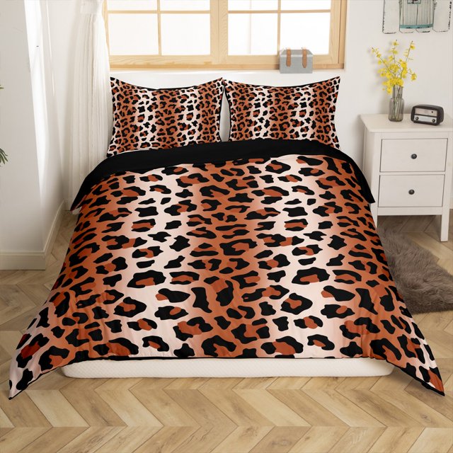 Erosebridal Housse de Couette à Imprimé Guépard Grand Lit, Ensembles de Literie Bruns Format Grand Lit, Décor Animal Léopard, Réversible 3 Pcs