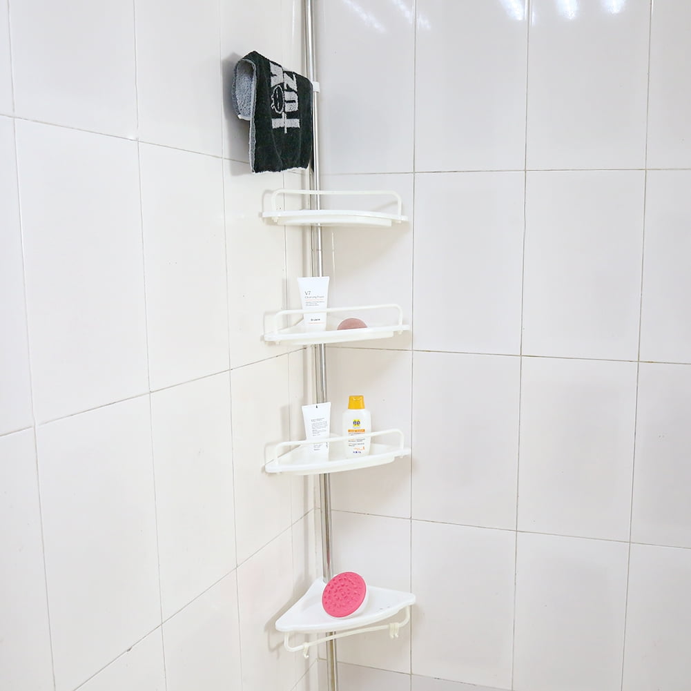 Corner Shower Caddy 4 Tier White Plastic Tension Bathroom Corner Shower Caddy 4 Tier White Plastic Tension Bathroom Shelf Bath Pole Storage Rack Tower Organizer Basket Com