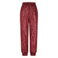 thumbnail image 4 of successthop Sequin Joggers for Women Sparkly Party Loose Causal Pants Elastic Pants Solid Trendy Disco Trousers Red XL, 4 of 8