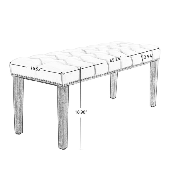 Heng Ming Tufted Velvet Bench Ottoman - Multi-Room Use, Beige Upholstered Seat with Rubber Wood Legs, 45.28"L Entryway/Dining/Living Room Footrest & Accent Bench