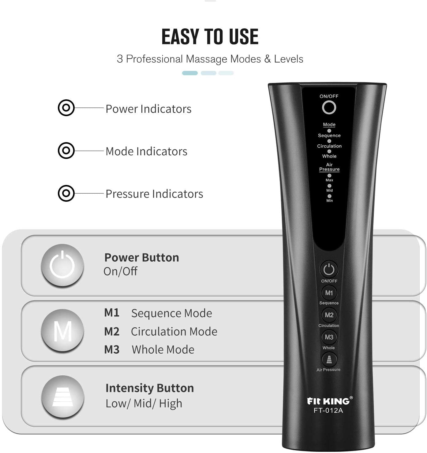 FIT KING Foot and Leg Massager for Circulation and Relaxation with Hand-held Controller 3 Modes 3 Intensities FT-012A