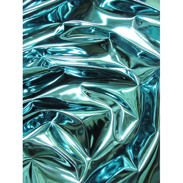 Chrome Mirror Reflective Vinyl Fabric / Turquoise / Sold By The Yard