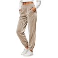 thumbnail image 2 of THNCYX Women Solid Color Elastic Waist Casual Sweat Pants With Side Pockets Relaxed Wide Drawstring Trousers, 2 of 9