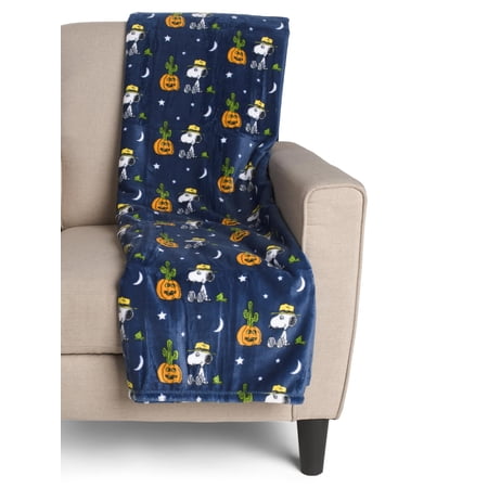 Berkshire Blanket & Home Co. Halloween Throws and Blankets Navy - Pumpkin & Cactus, 60" x 70"