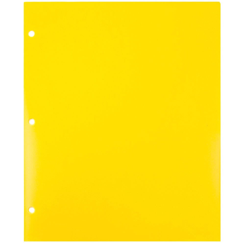 JAM Paper Heavy Duty Plastic 3 Hole Punch Pocket Folders, Extra Tough, Yellow, Bulk 48/Pack